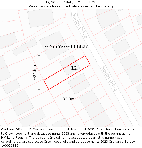 12, SOUTH DRIVE, RHYL, LL18 4ST: Plot and title map