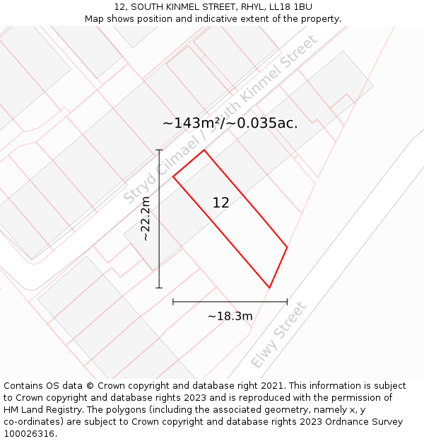 12, SOUTH KINMEL STREET, RHYL, LL18 1BU: Plot and title map