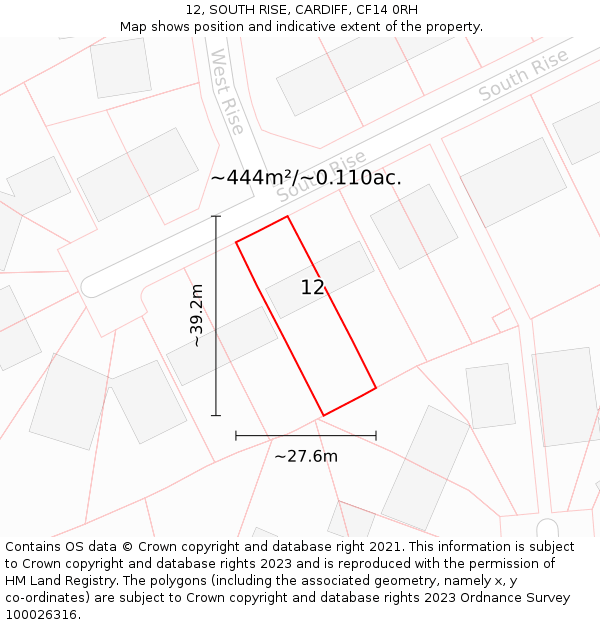 12, SOUTH RISE, CARDIFF, CF14 0RH: Plot and title map