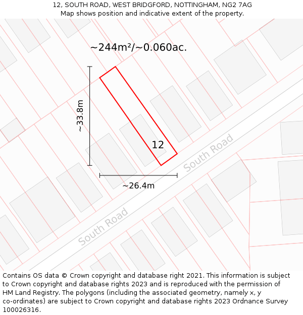 12, SOUTH ROAD, WEST BRIDGFORD, NOTTINGHAM, NG2 7AG: Plot and title map