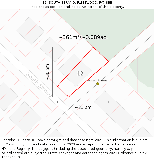 12, SOUTH STRAND, FLEETWOOD, FY7 8BB: Plot and title map