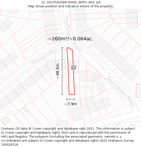 12, SOUTHDOWN ROAD, BATH, BA2 1JG: Plot and title map