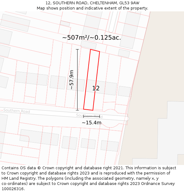 12, SOUTHERN ROAD, CHELTENHAM, GL53 9AW: Plot and title map