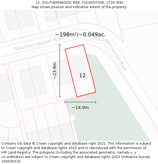 12, SOUTHERNWOOD RISE, FOLKESTONE, CT20 3NN: Plot and title map