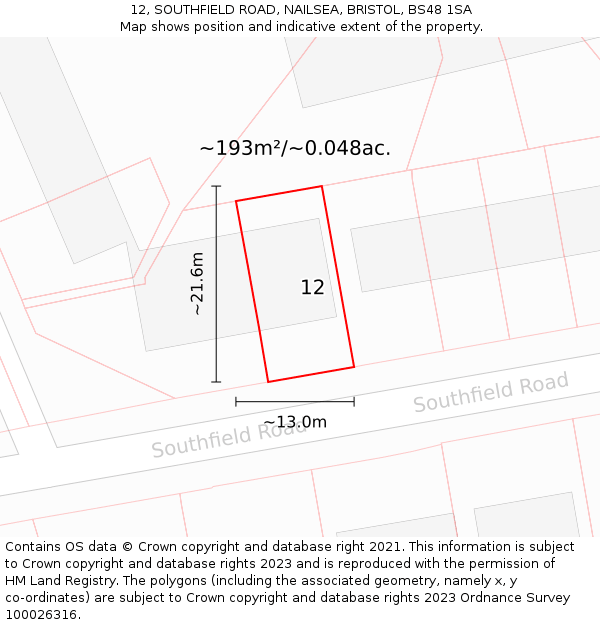 12, SOUTHFIELD ROAD, NAILSEA, BRISTOL, BS48 1SA: Plot and title map