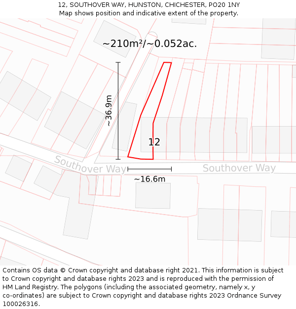 12, SOUTHOVER WAY, HUNSTON, CHICHESTER, PO20 1NY: Plot and title map