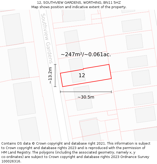 12, SOUTHVIEW GARDENS, WORTHING, BN11 5HZ: Plot and title map