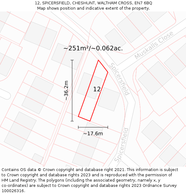 12, SPICERSFIELD, CHESHUNT, WALTHAM CROSS, EN7 6BQ: Plot and title map