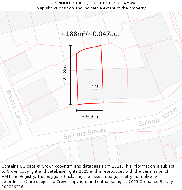 12, SPINDLE STREET, COLCHESTER, CO4 5WX: Plot and title map