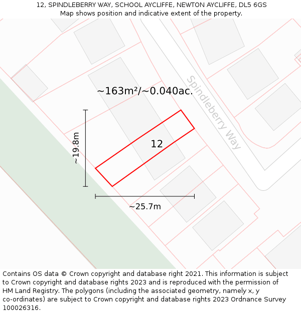 12, SPINDLEBERRY WAY, SCHOOL AYCLIFFE, NEWTON AYCLIFFE, DL5 6GS: Plot and title map