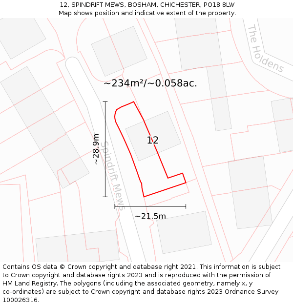 12, SPINDRIFT MEWS, BOSHAM, CHICHESTER, PO18 8LW: Plot and title map