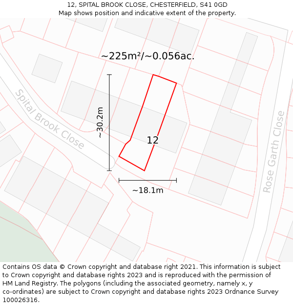 12, SPITAL BROOK CLOSE, CHESTERFIELD, S41 0GD: Plot and title map