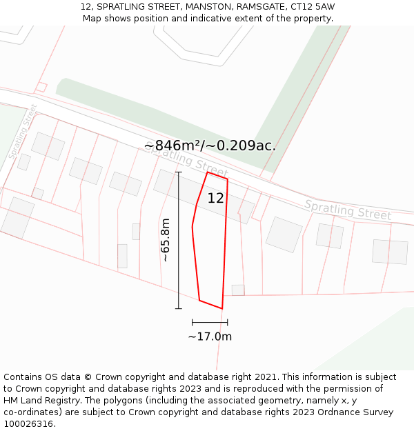 12, SPRATLING STREET, MANSTON, RAMSGATE, CT12 5AW: Plot and title map