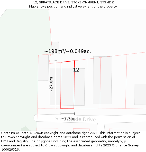 12, SPRATSLADE DRIVE, STOKE-ON-TRENT, ST3 4DZ: Plot and title map