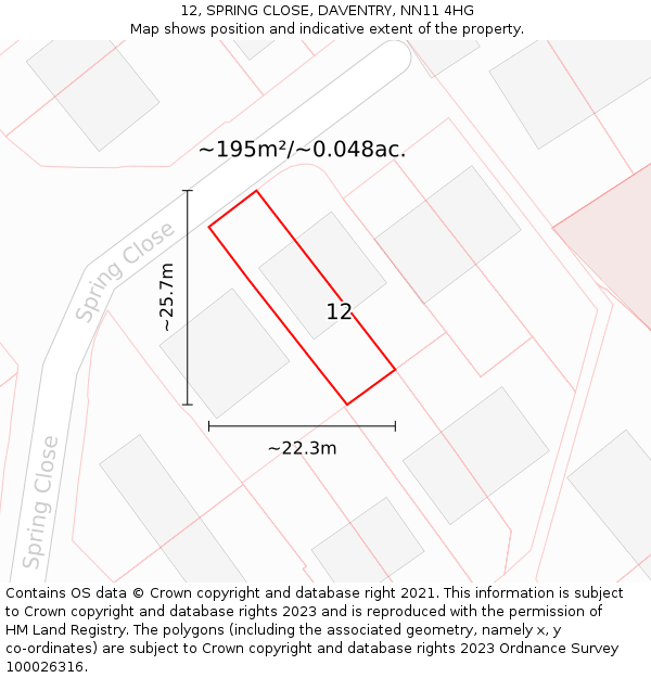 12, SPRING CLOSE, DAVENTRY, NN11 4HG: Plot and title map