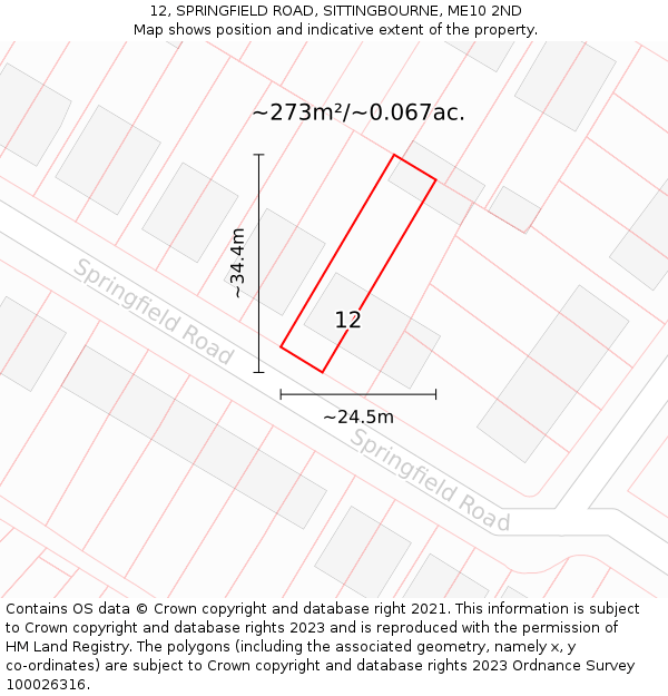 12, SPRINGFIELD ROAD, SITTINGBOURNE, ME10 2ND: Plot and title map