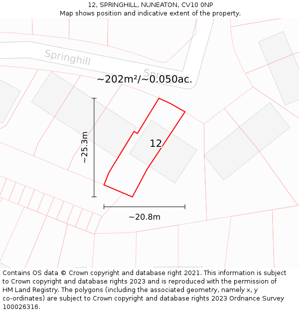 12, SPRINGHILL, NUNEATON, CV10 0NP: Plot and title map