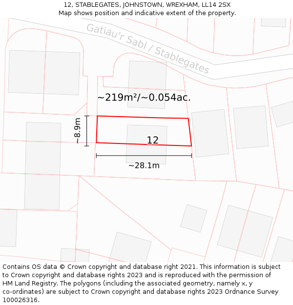 12, STABLEGATES, JOHNSTOWN, WREXHAM, LL14 2SX: Plot and title map