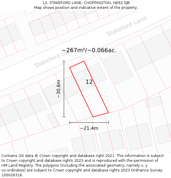 12, STAKEFORD LANE, CHOPPINGTON, NE62 5JB: Plot and title map