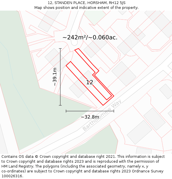 12, STANDEN PLACE, HORSHAM, RH12 5JS: Plot and title map