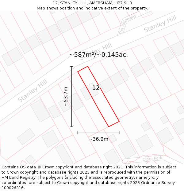 12, STANLEY HILL, AMERSHAM, HP7 9HR: Plot and title map