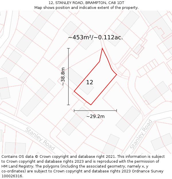 12, STANLEY ROAD, BRAMPTON, CA8 1DT: Plot and title map