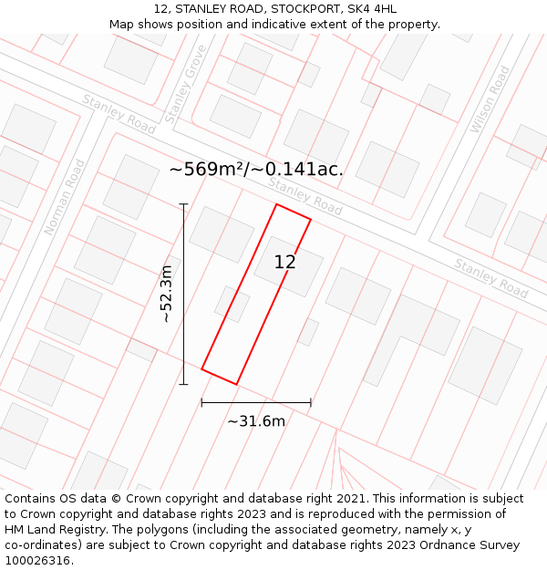 12, STANLEY ROAD, STOCKPORT, SK4 4HL: Plot and title map