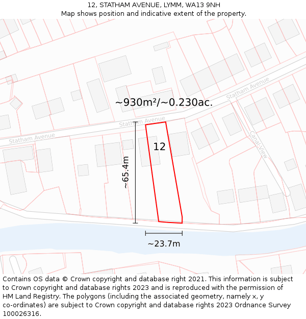 12, STATHAM AVENUE, LYMM, WA13 9NH: Plot and title map