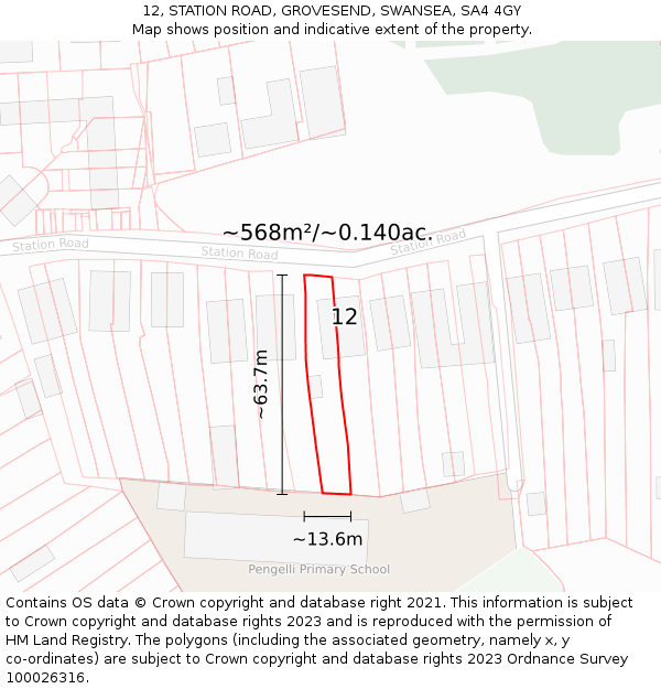 12, STATION ROAD, GROVESEND, SWANSEA, SA4 4GY: Plot and title map