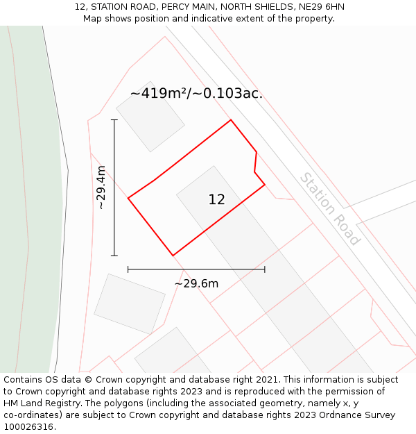 12, STATION ROAD, PERCY MAIN, NORTH SHIELDS, NE29 6HN: Plot and title map