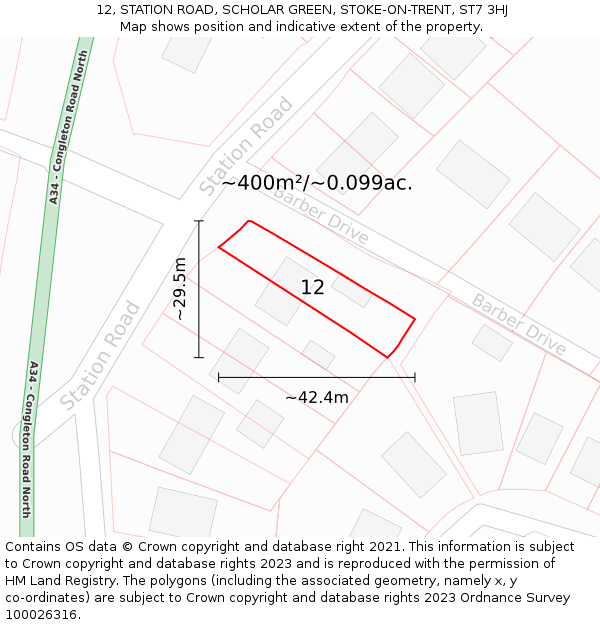 12, STATION ROAD, SCHOLAR GREEN, STOKE-ON-TRENT, ST7 3HJ: Plot and title map