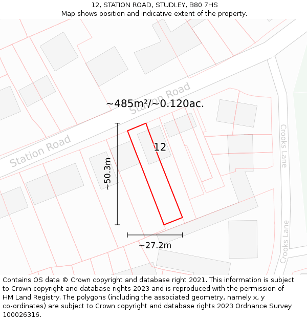 12, STATION ROAD, STUDLEY, B80 7HS: Plot and title map