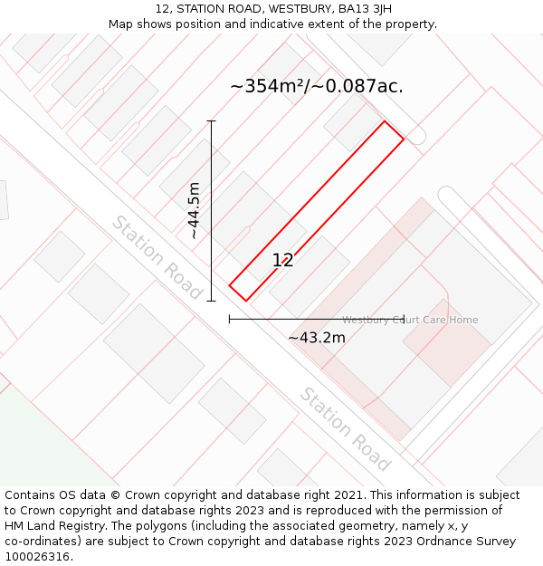 12, STATION ROAD, WESTBURY, BA13 3JH: Plot and title map