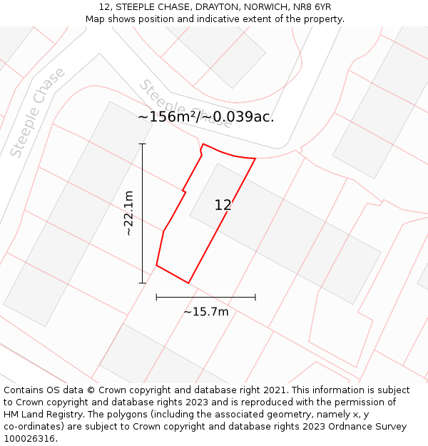 12, STEEPLE CHASE, DRAYTON, NORWICH, NR8 6YR: Plot and title map