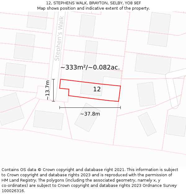 12, STEPHENS WALK, BRAYTON, SELBY, YO8 9EF: Plot and title map