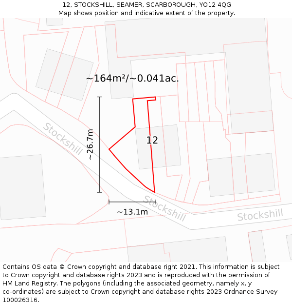 12, STOCKSHILL, SEAMER, SCARBOROUGH, YO12 4QG: Plot and title map