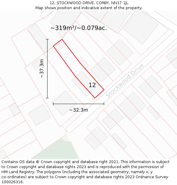 12, STOCKWOOD DRIVE, CORBY, NN17 1JL: Plot and title map
