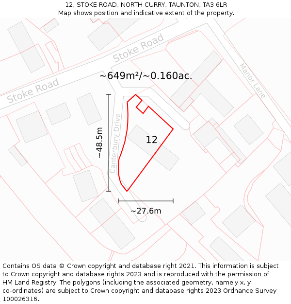 12, STOKE ROAD, NORTH CURRY, TAUNTON, TA3 6LR: Plot and title map