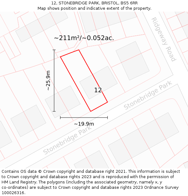 12, STONEBRIDGE PARK, BRISTOL, BS5 6RR: Plot and title map