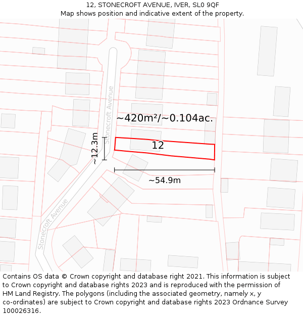 12, STONECROFT AVENUE, IVER, SL0 9QF: Plot and title map