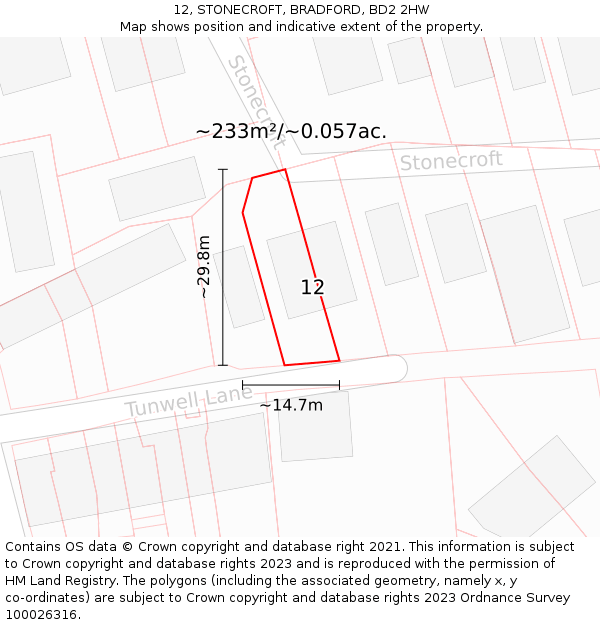 12, STONECROFT, BRADFORD, BD2 2HW: Plot and title map