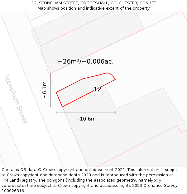 12, STONEHAM STREET, COGGESHALL, COLCHESTER, CO6 1TT: Plot and title map