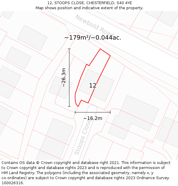 12, STOOPS CLOSE, CHESTERFIELD, S40 4YE: Plot and title map