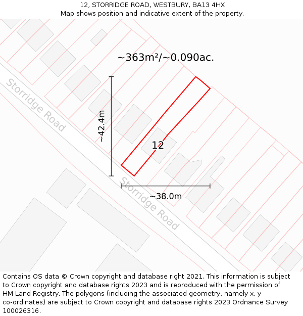 12, STORRIDGE ROAD, WESTBURY, BA13 4HX: Plot and title map