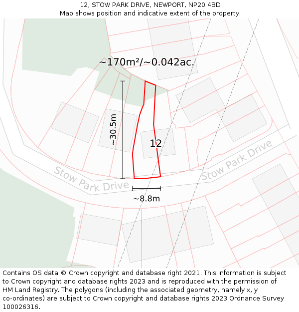 12, STOW PARK DRIVE, NEWPORT, NP20 4BD: Plot and title map