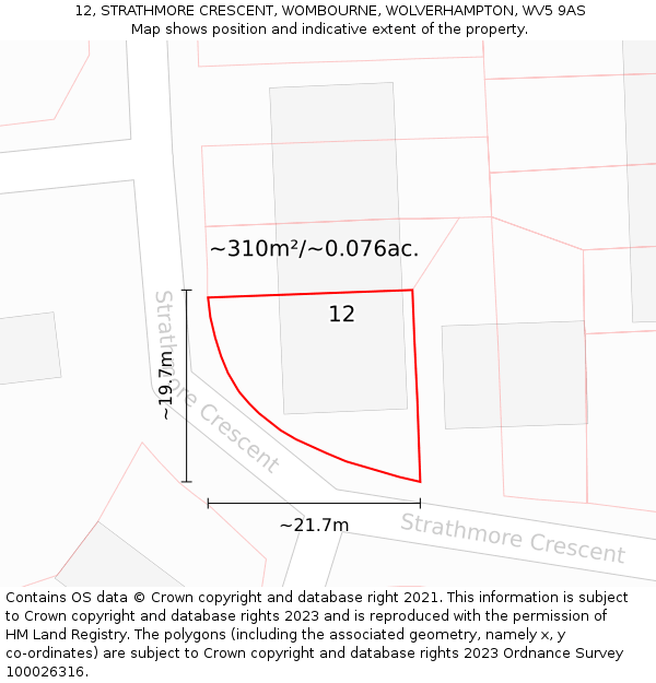 12, STRATHMORE CRESCENT, WOMBOURNE, WOLVERHAMPTON, WV5 9AS: Plot and title map