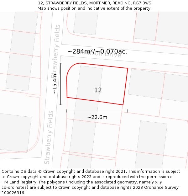 12, STRAWBERRY FIELDS, MORTIMER, READING, RG7 3WS: Plot and title map