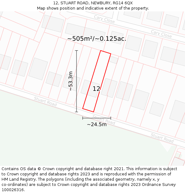 12, STUART ROAD, NEWBURY, RG14 6QX: Plot and title map