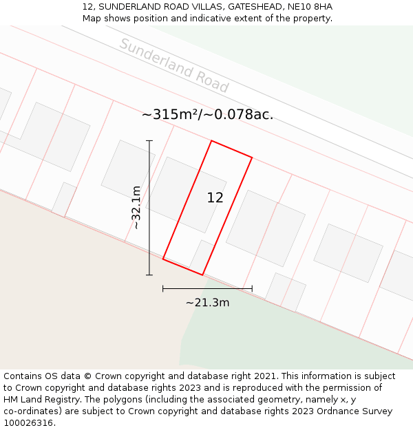 12, SUNDERLAND ROAD VILLAS, GATESHEAD, NE10 8HA: Plot and title map