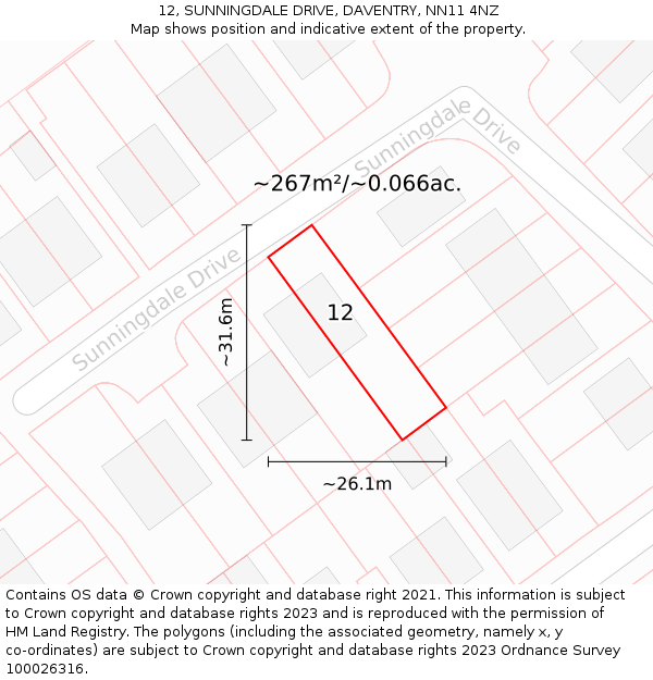 12, SUNNINGDALE DRIVE, DAVENTRY, NN11 4NZ: Plot and title map